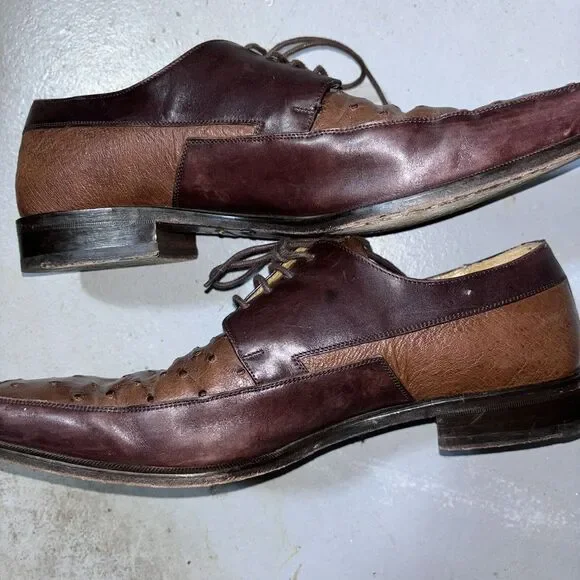 Vero Cuoio Genuine Ostrich Made In Spain Men's 10.5M Brown Lace Up Oxford Shoes‎